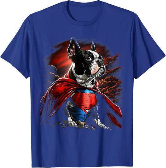 Super Power Superhero Boston Terrier Dog T-Shirt - T-Shirt | Royal