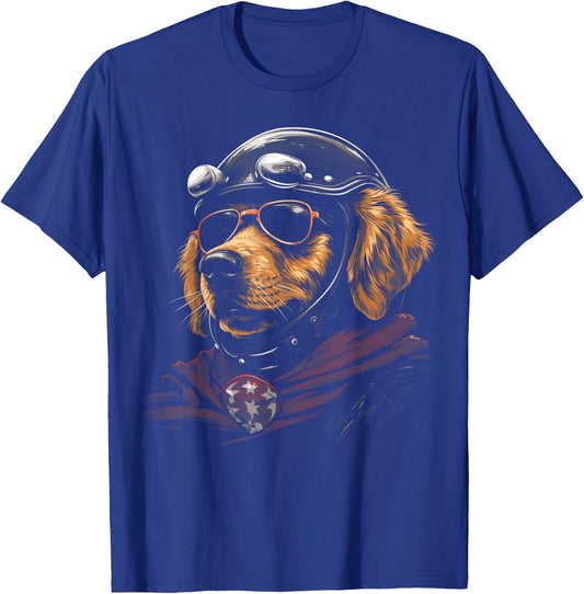 Cool Motorcycle Dad Biker Dog Golden Retriever Dad Rider T-Shirt - T-Shirt | Royal