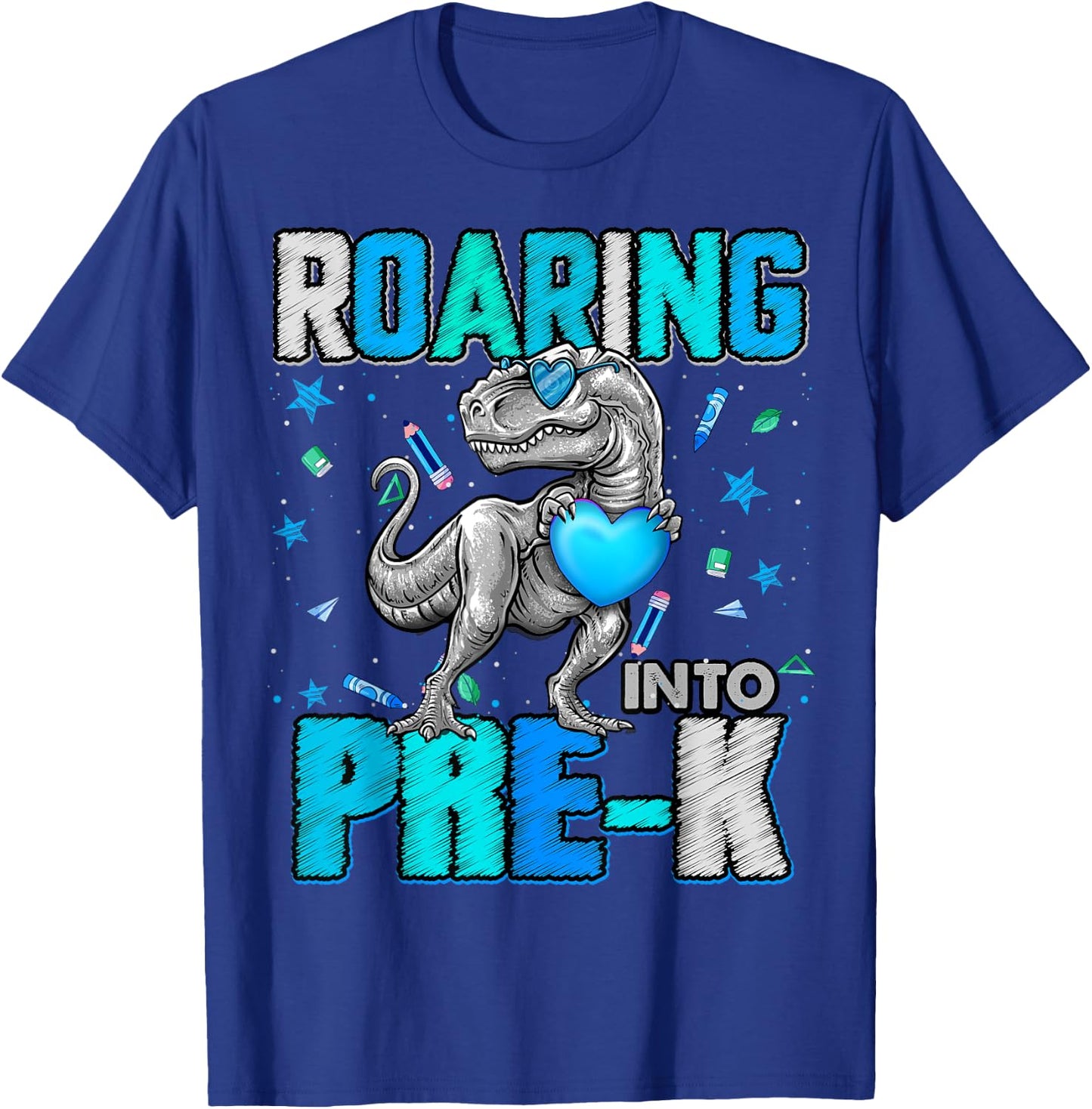 Roaring Into Pre K Dinosaur T Rex Back To School Boys T-Shirt - T-Shirt | Royal