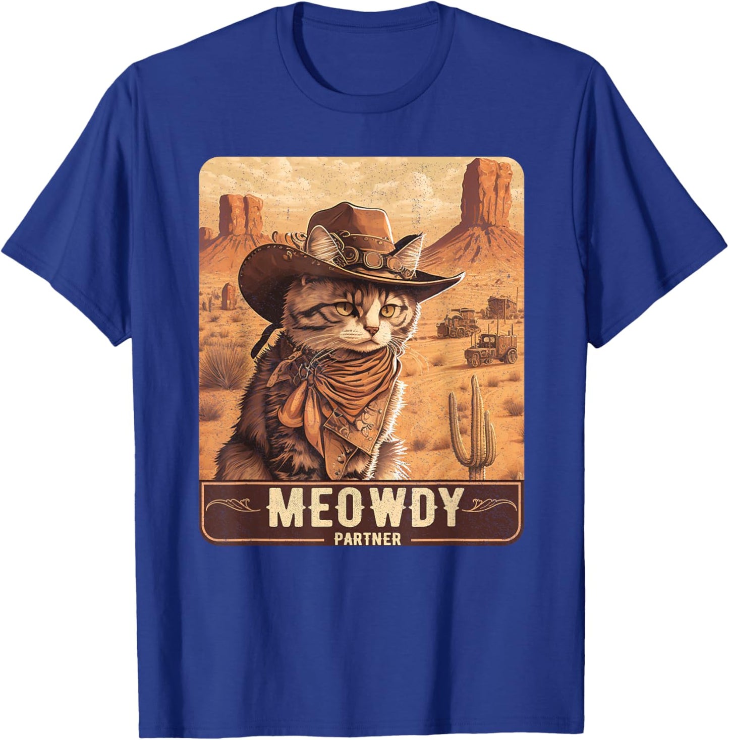 Meowdy! Funny Country Music Cat Cowboy Hat Poster Funny T-Shirt - T-Shirt | Royal