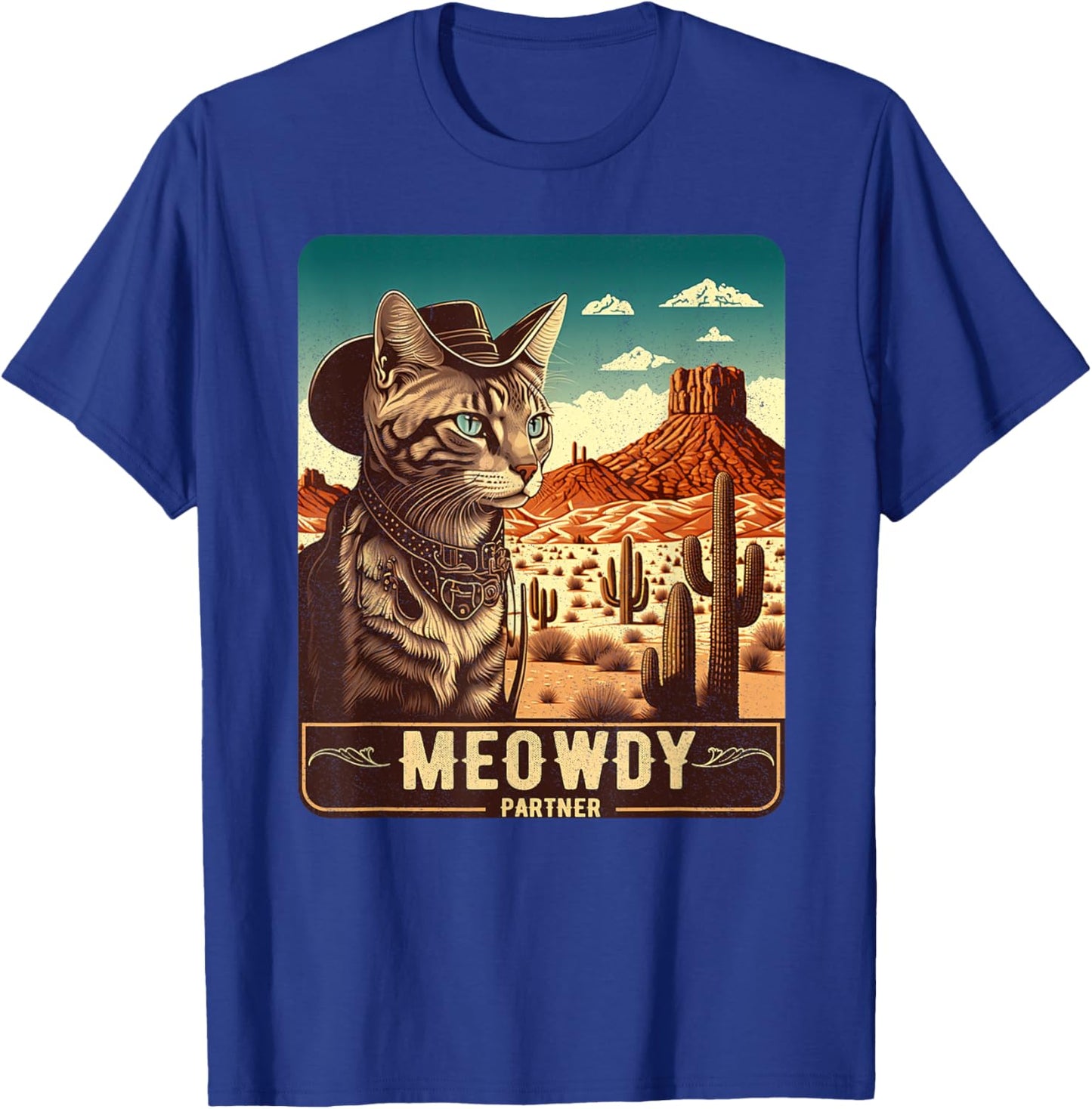 Meowdy! Funny Country Music Cat Cowboy Hat Poster Funny T-Shirt - T-Shirt | Royal