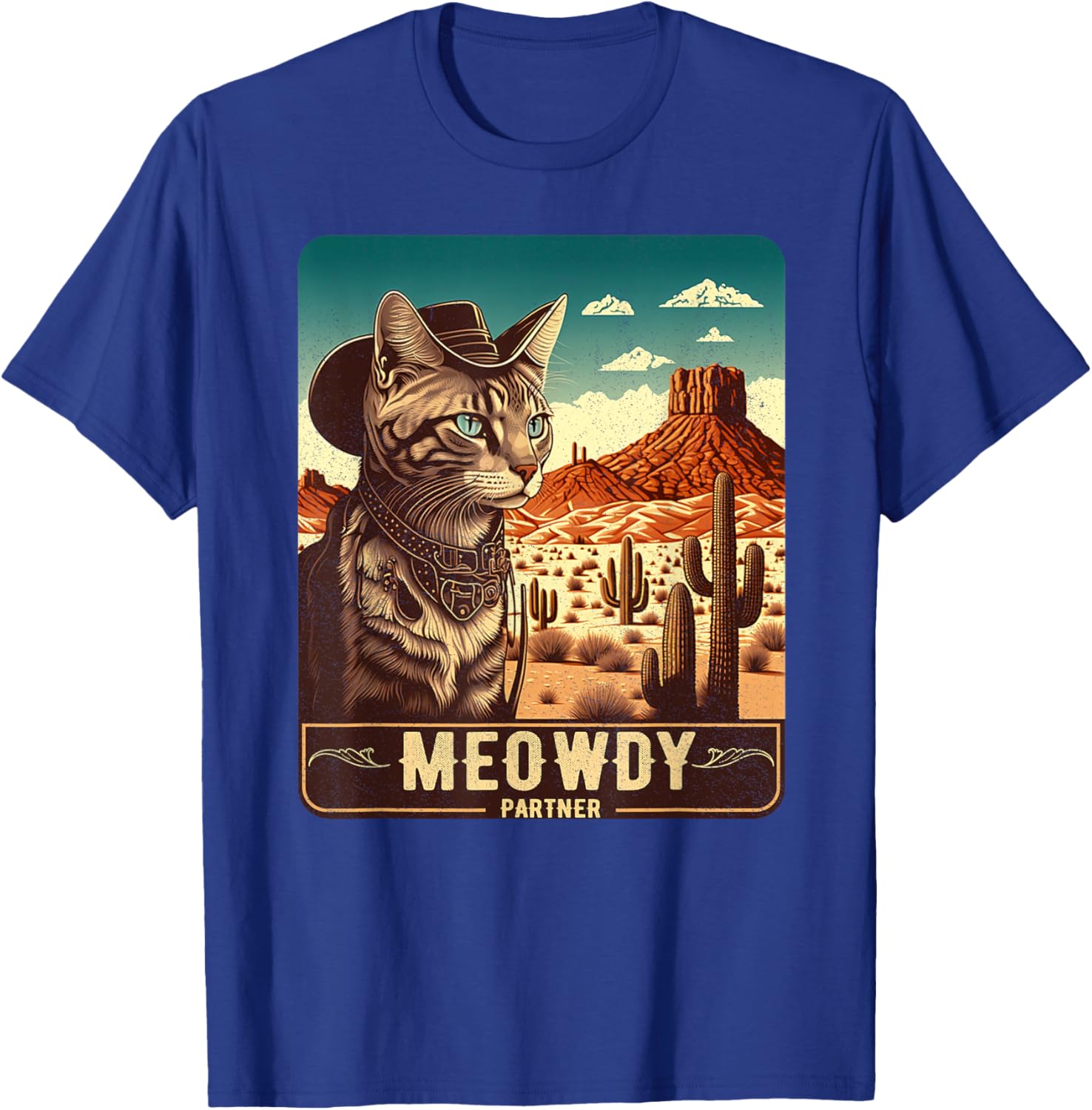 Meowdy! Funny Country Music Cat Cowboy Hat Poster Funny T-Shirt - T-Shirt | Royal