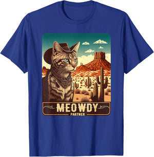Meowdy! Funny Country Music Cat Cowboy Hat Poster Funny T-Shirt - T-Shirt | Royal