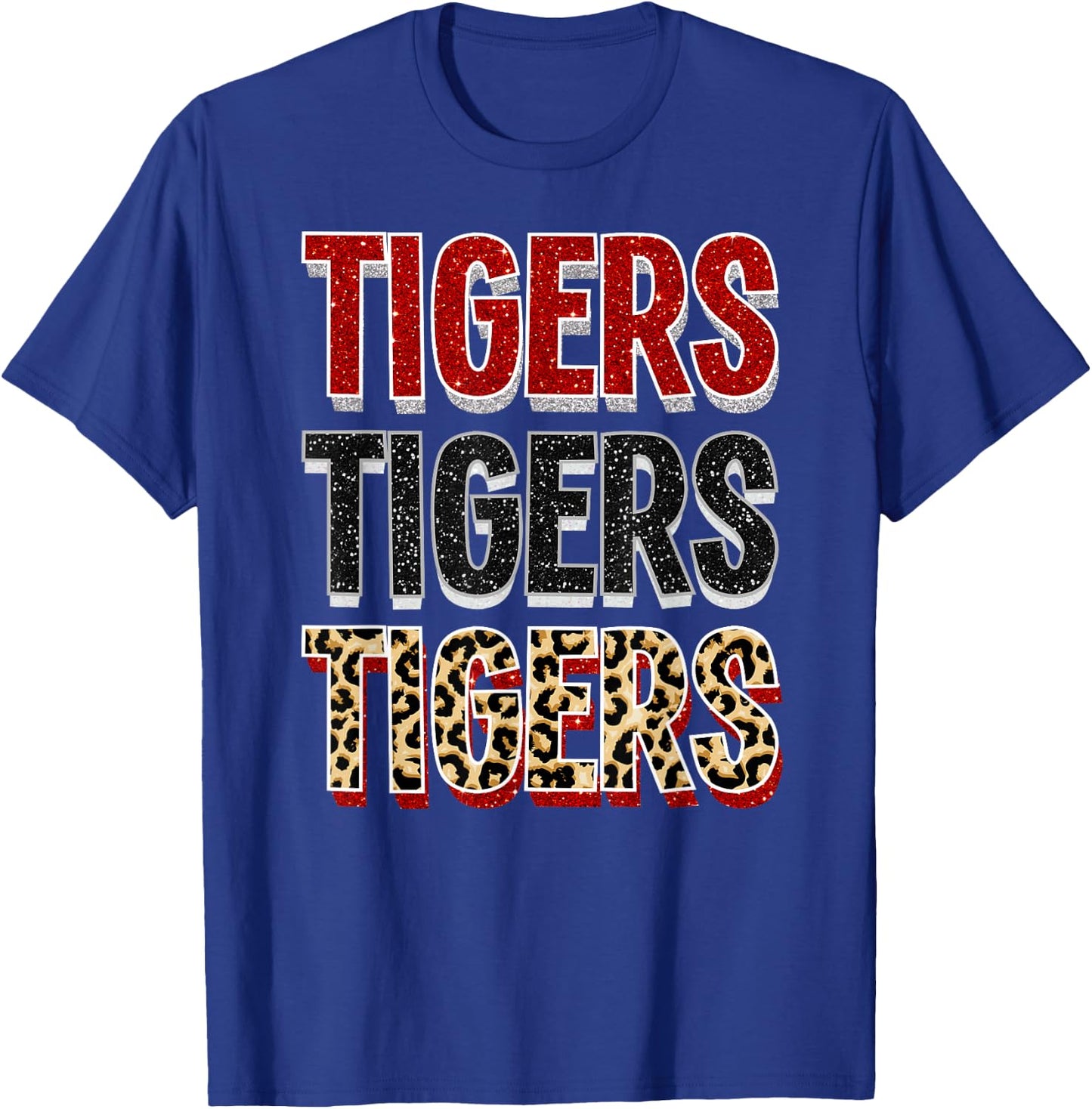 Tigers Repeating School Spirit Red Black T-Shirt - T-Shirt | Royal