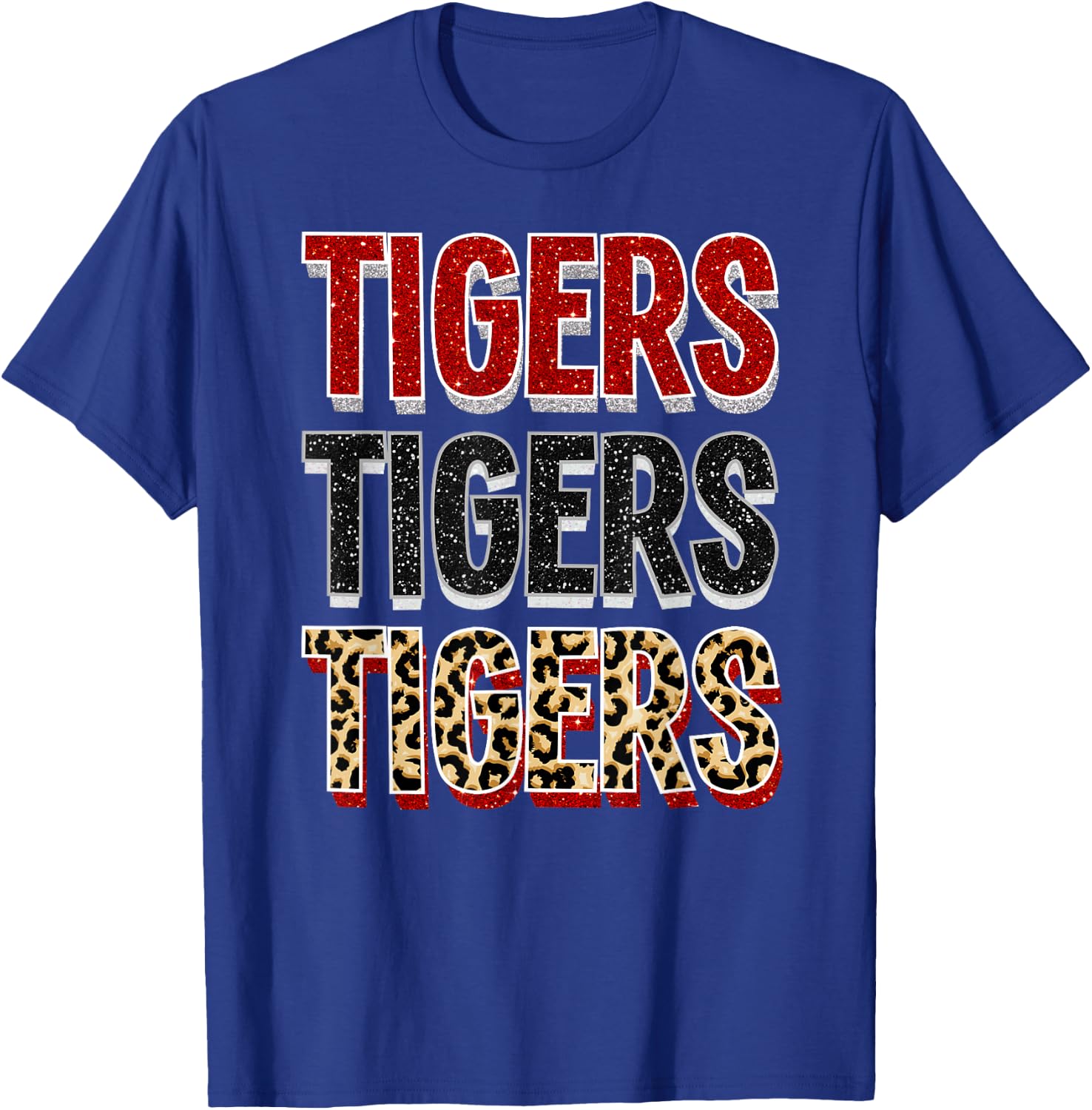 Tigers Repeating School Spirit Red Black T-Shirt - T-Shirt | Royal