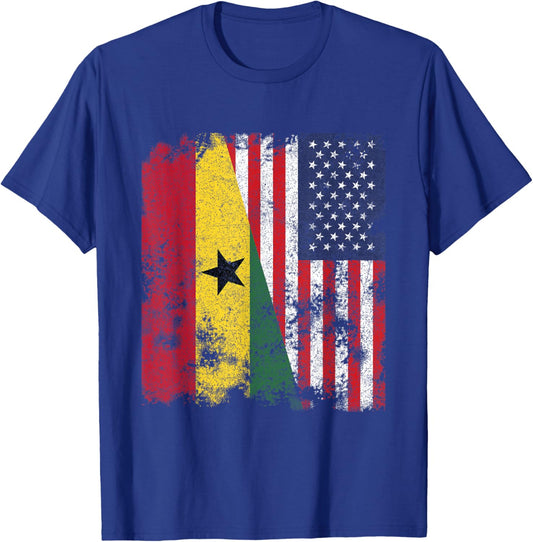 Ghana USA Flag Distressed - Half American T-Shirt - T-Shirt | Royal