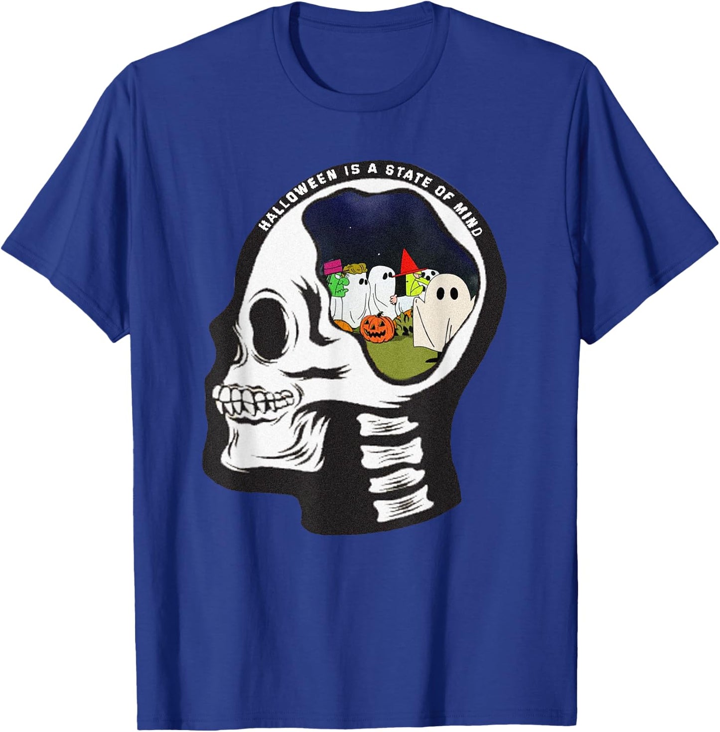 Halloween is a State of Mind Pumpkin Ghost Skeleton Retro T-Shirt - T-Shirt | Royal
