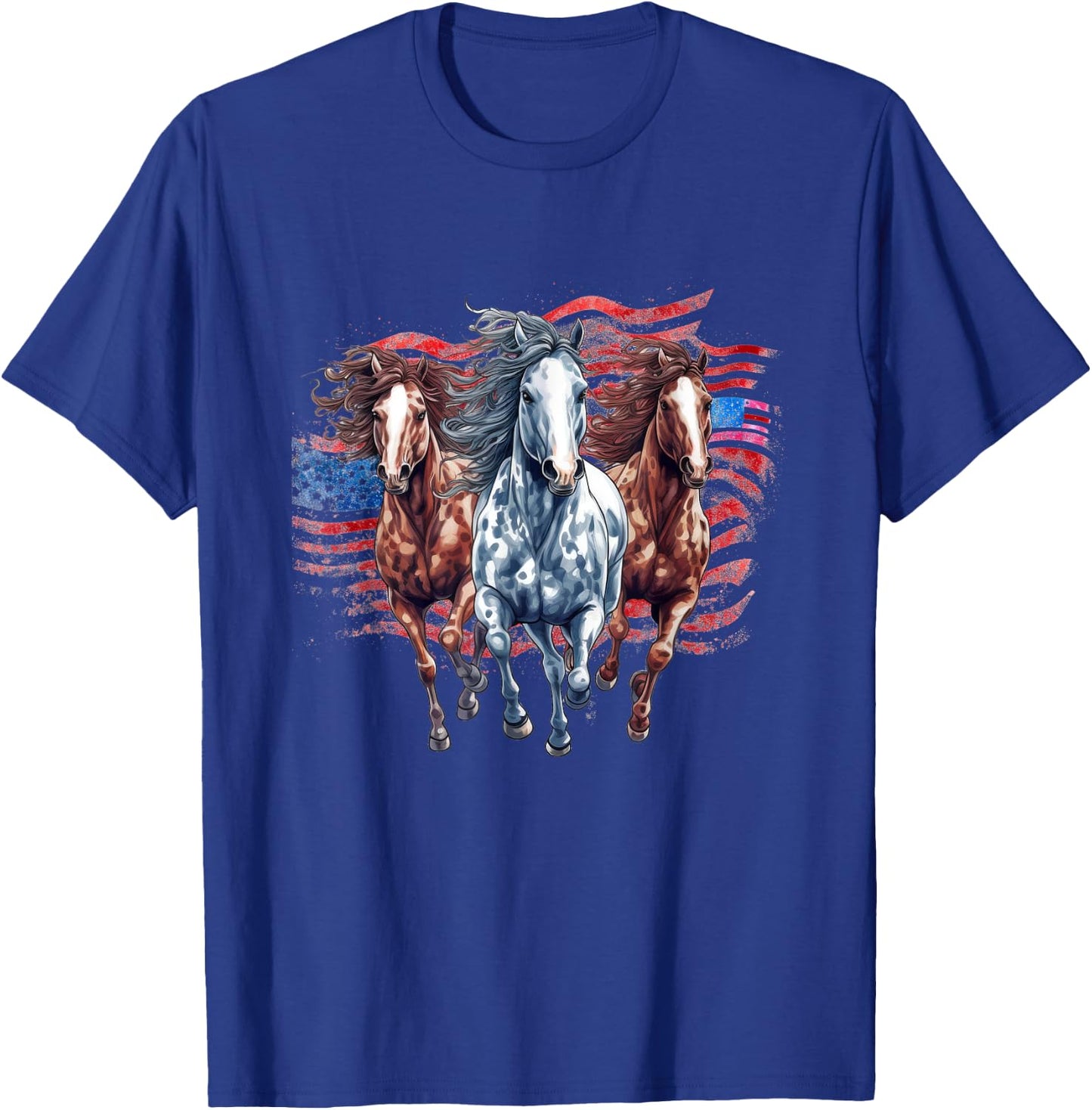 Memorial Day, 4th of July patriotic usa flag horses T-Shirt - T-Shirt | Royal