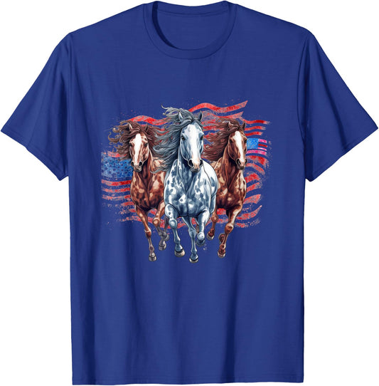 Memorial Day, 4th of July patriotic usa flag horses T-Shirt - T-Shirt | Royal