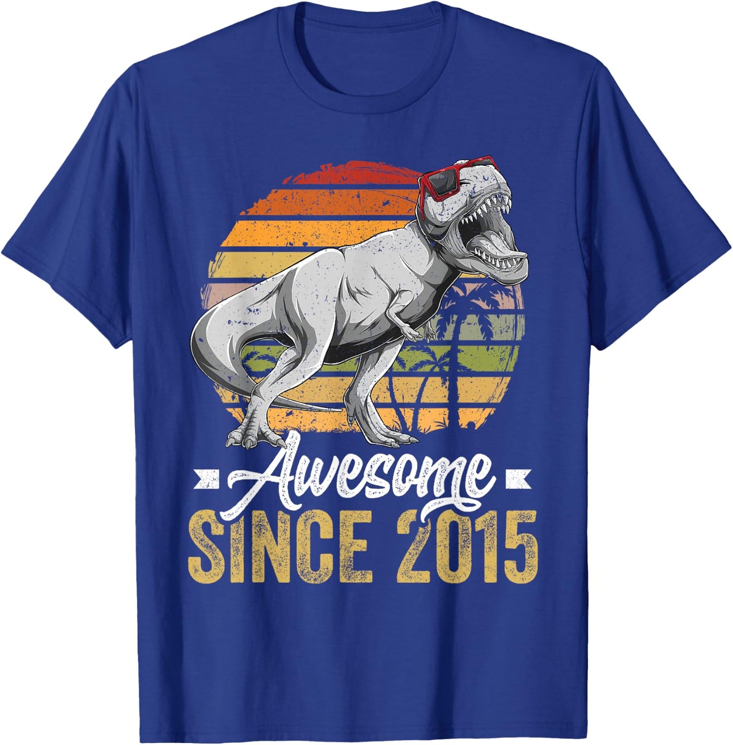 Awesome Since 2015 10 Years Old 10th Birthday Trex Dinosaur T-Shirt - T-Shirt | Royal