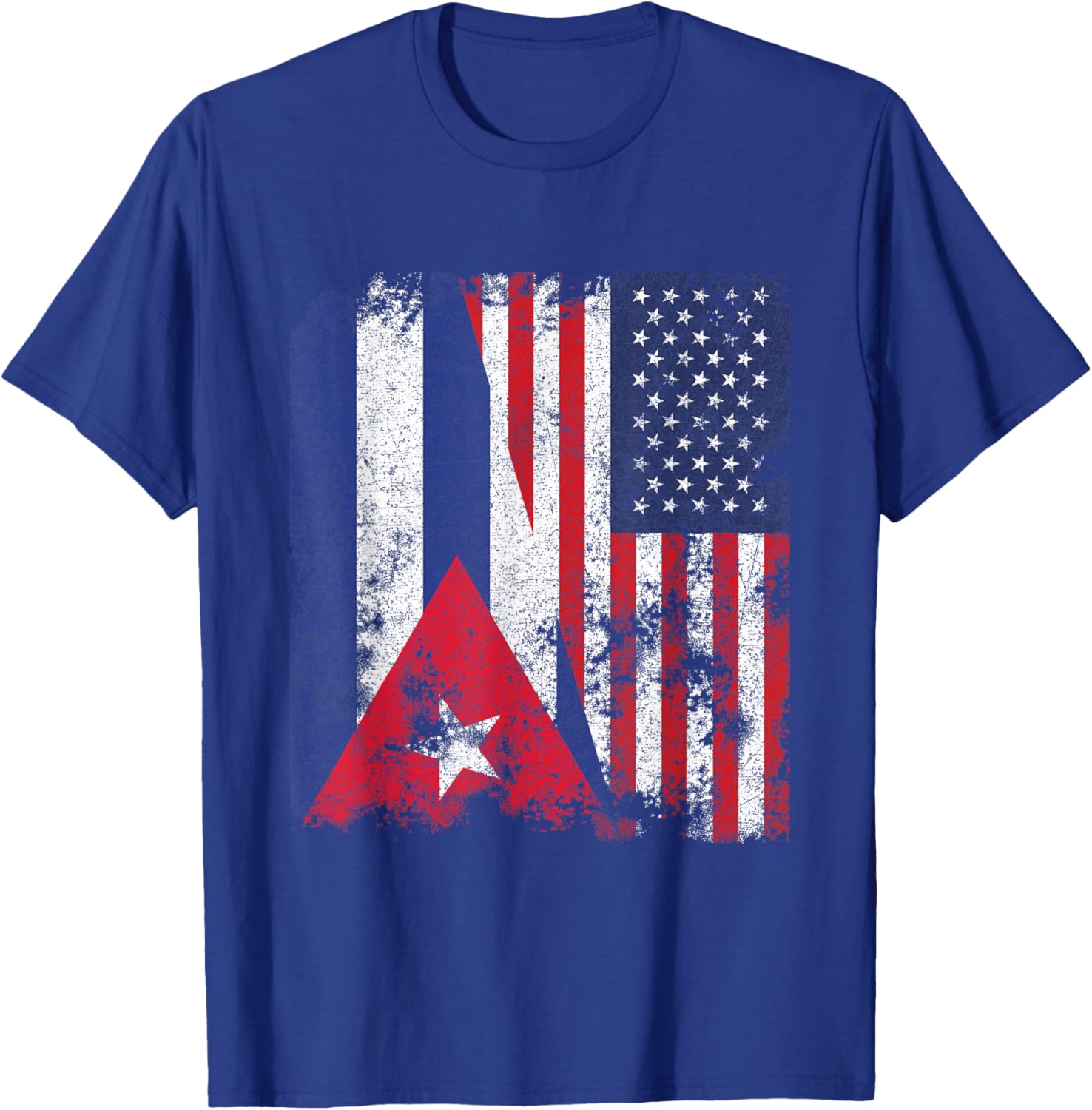 Cuba USA Flag Distressed - Half American T-Shirt - T-Shirt | Royal