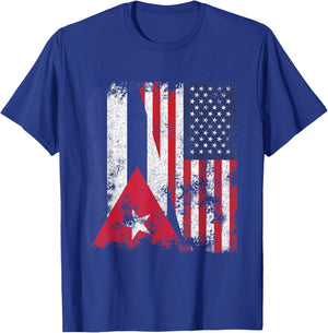Cuba USA Flag Distressed - Half American T-Shirt - T-Shirt | Royal