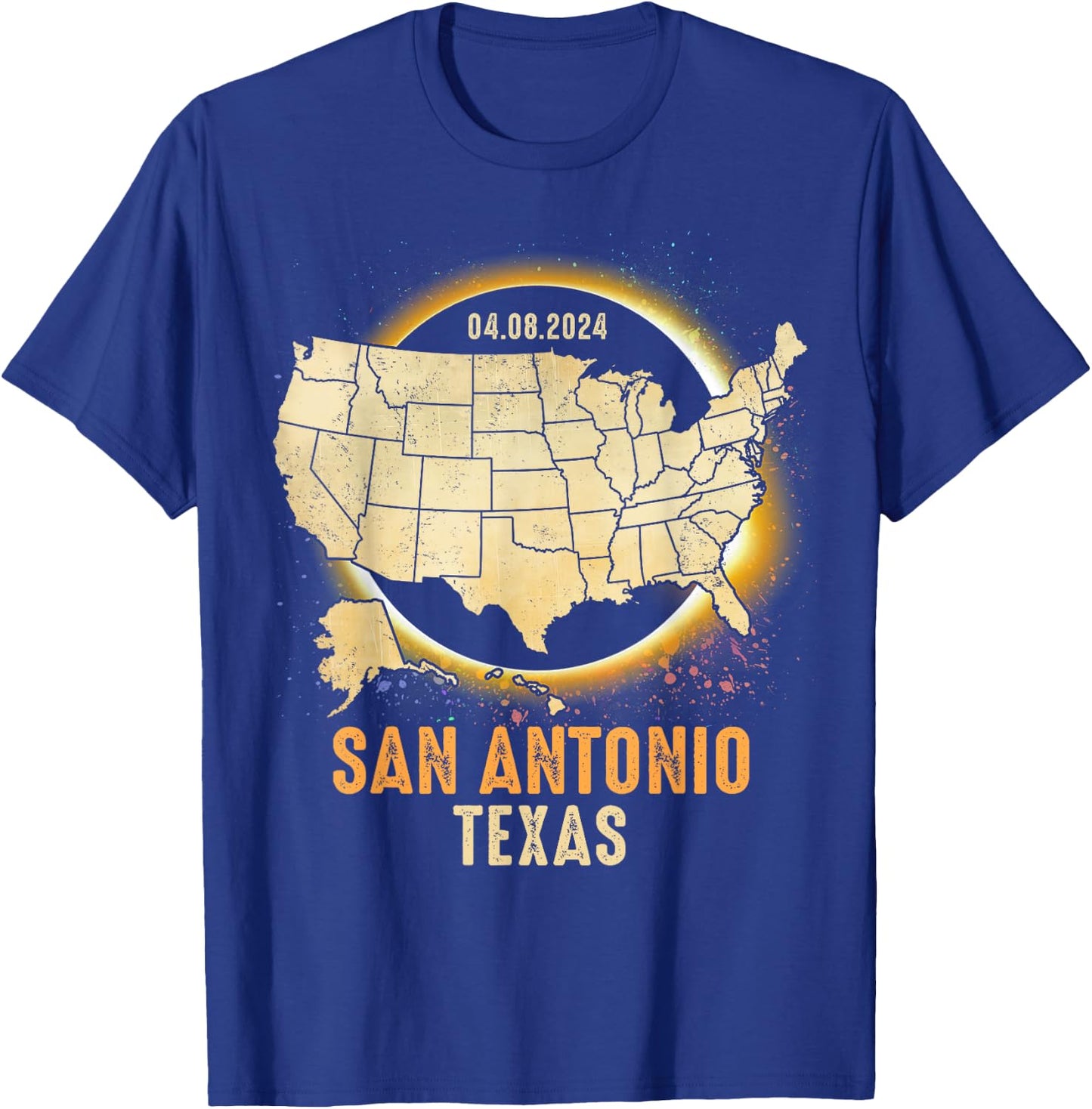 Total Solar Eclipse 2024 San Antonio Texas USA Map Colorful T-Shirt - T-Shirt | Royal