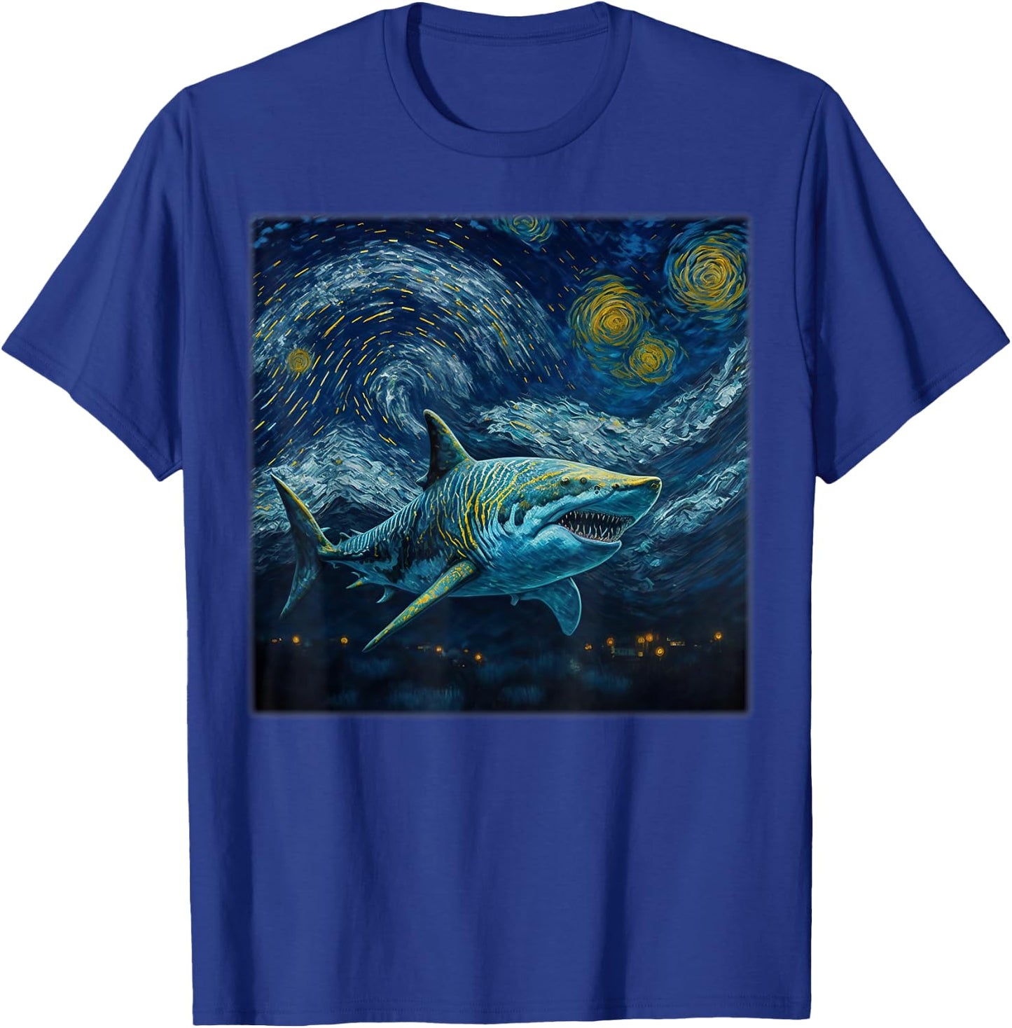 Surrealism Starry Night Tiger Shark T-Shirt - T-Shirt | Royal
