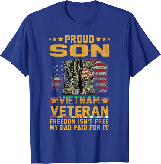 Proud Son Of Vietnam Veteran Patriotic Vet Flag USA for Kids Men T-Shirt - T-Shirt | Royal