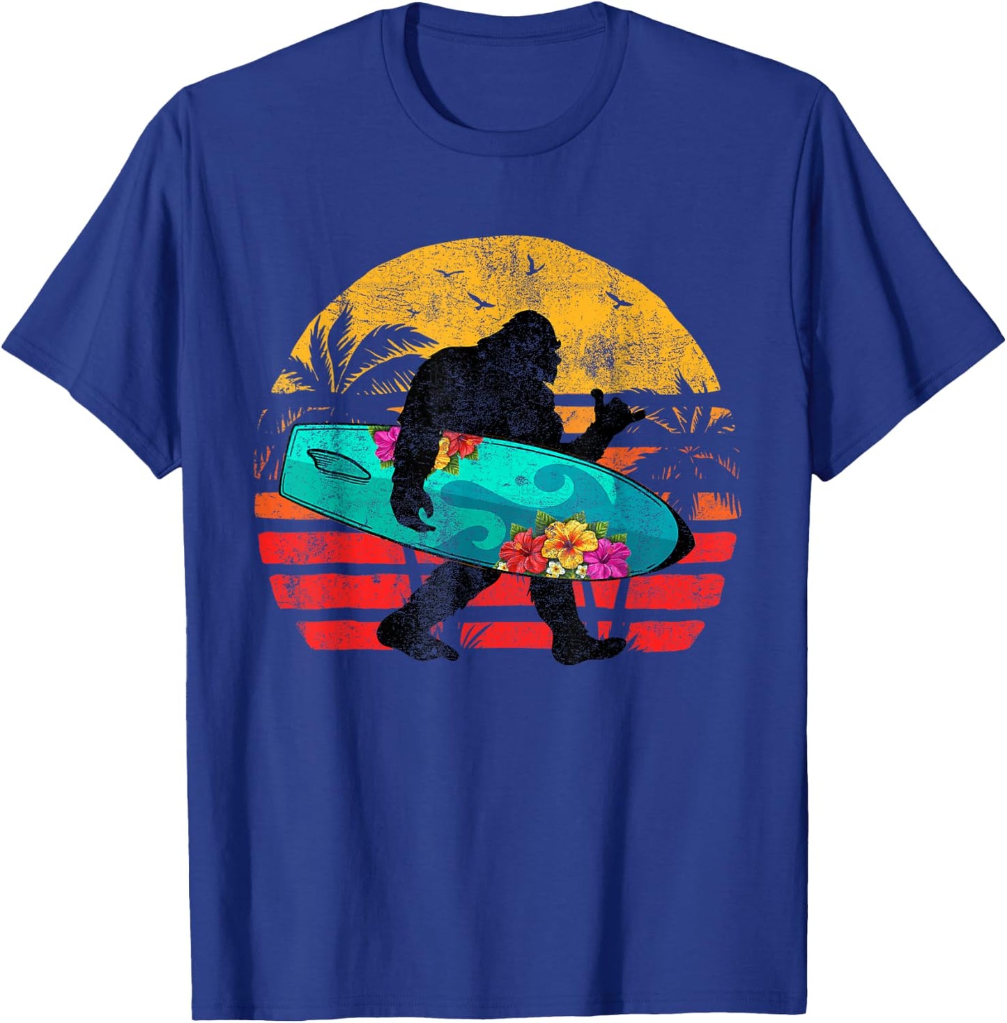 Funny Shaka Aloha Bigfoot Surfing Retro Hawaii Surfer Lover T-Shirt - T-Shirt | Royal