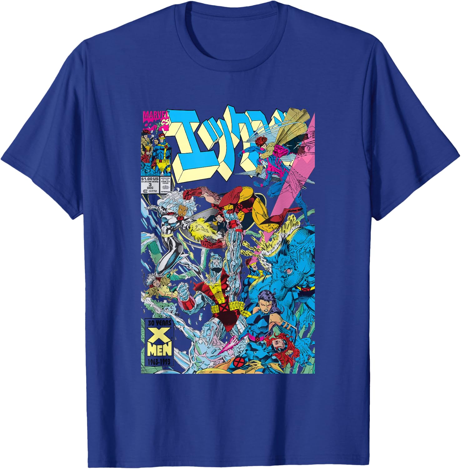 Marvel X-Men Team Conflict Kanji Comic Book Cover Retro T-Shirt - T-Shirt | Royal