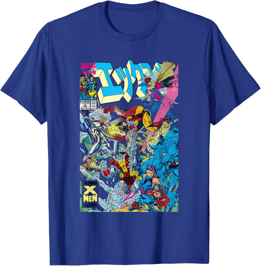 Marvel X-Men Team Conflict Kanji Comic Book Cover Retro T-Shirt - T-Shirt | Royal
