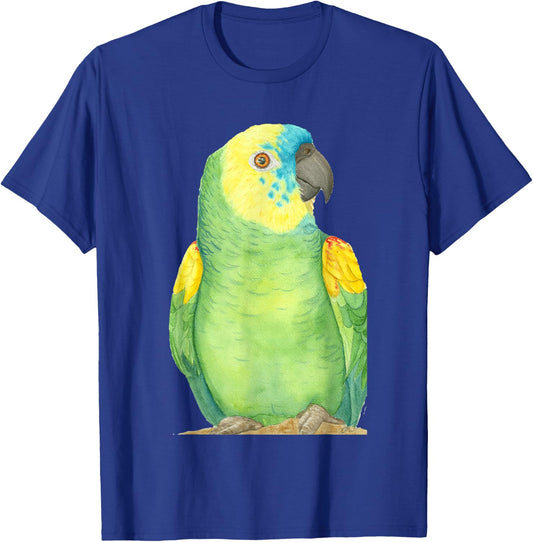 Blue-fronted Amazon Watercolor Parrot Portrait T-Shirt - T-Shirt | Royal