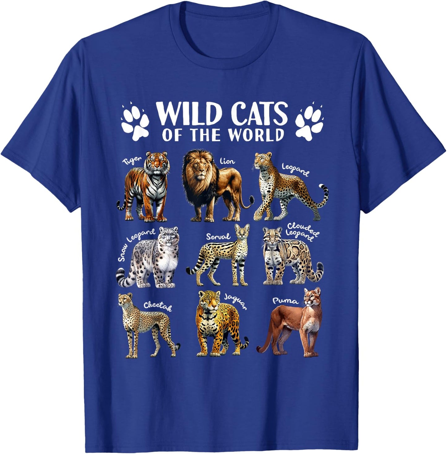 Wild Cats of the World Educational Animal Big Cat Types T-Shirt - T-Shirt | Royal