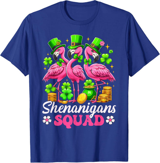 Groovy Shenanigan Squad Irish Flamingo St Patrick's Day T-Shirt - T-Shirt | Royal