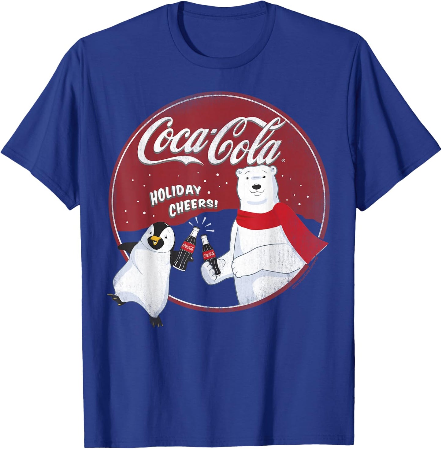 Coca-Cola Holiday Cheers Polar Bear Circle Logo T-Shirt - T-Shirt | Royal