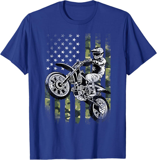 Dirt Bike American Camo Flag Motocross Dirtbike Biker T-Shirt - T-Shirt | Royal