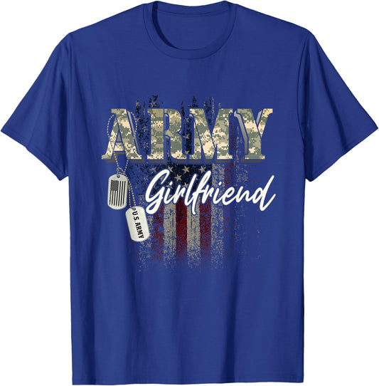 Proud Army Girlfriend American Veteran Military Gift T-Shirt - T-Shirt | Royal