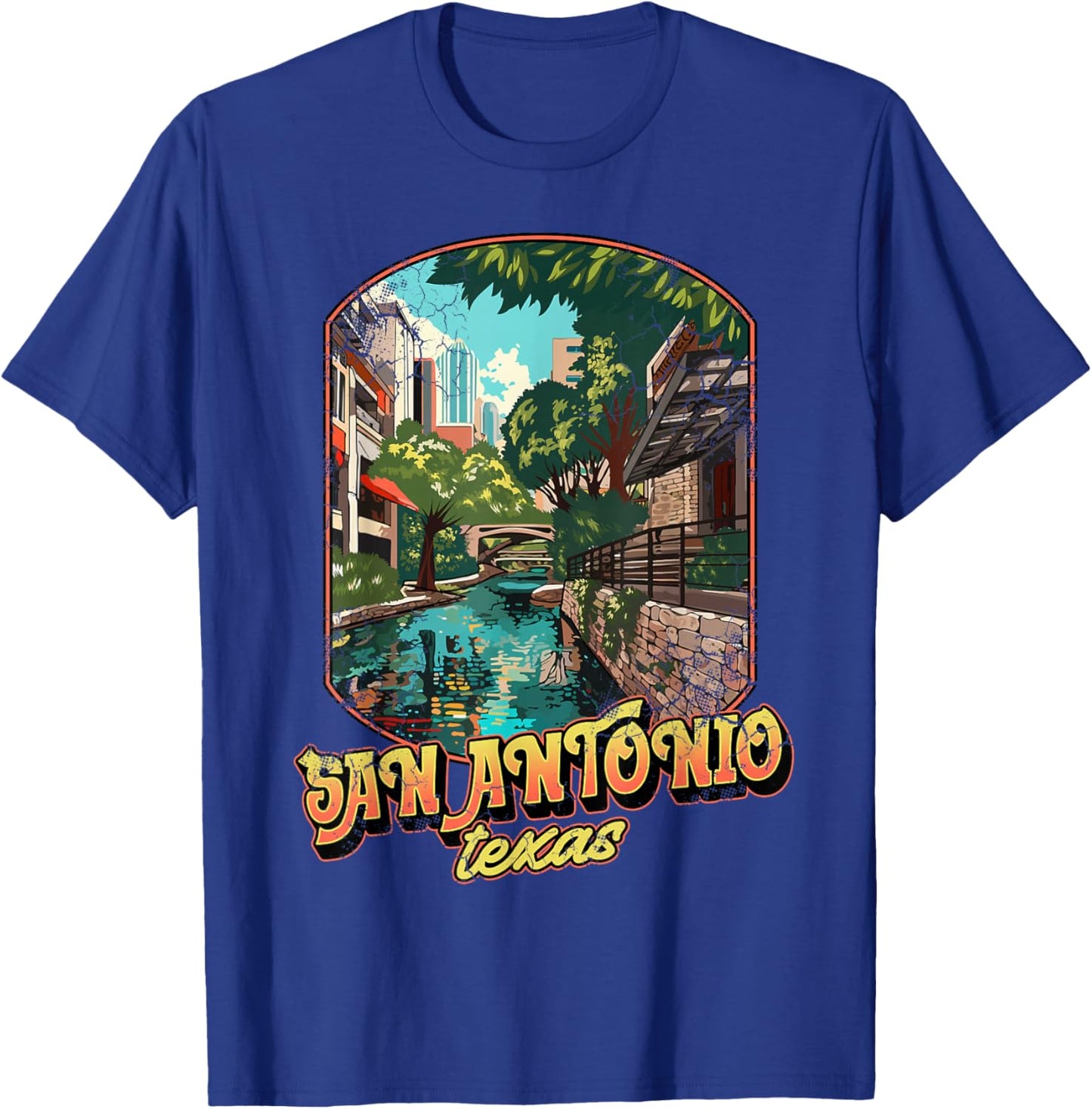 San Antonio Texas City Design Distressed T-Shirt - T-Shirt | Royal