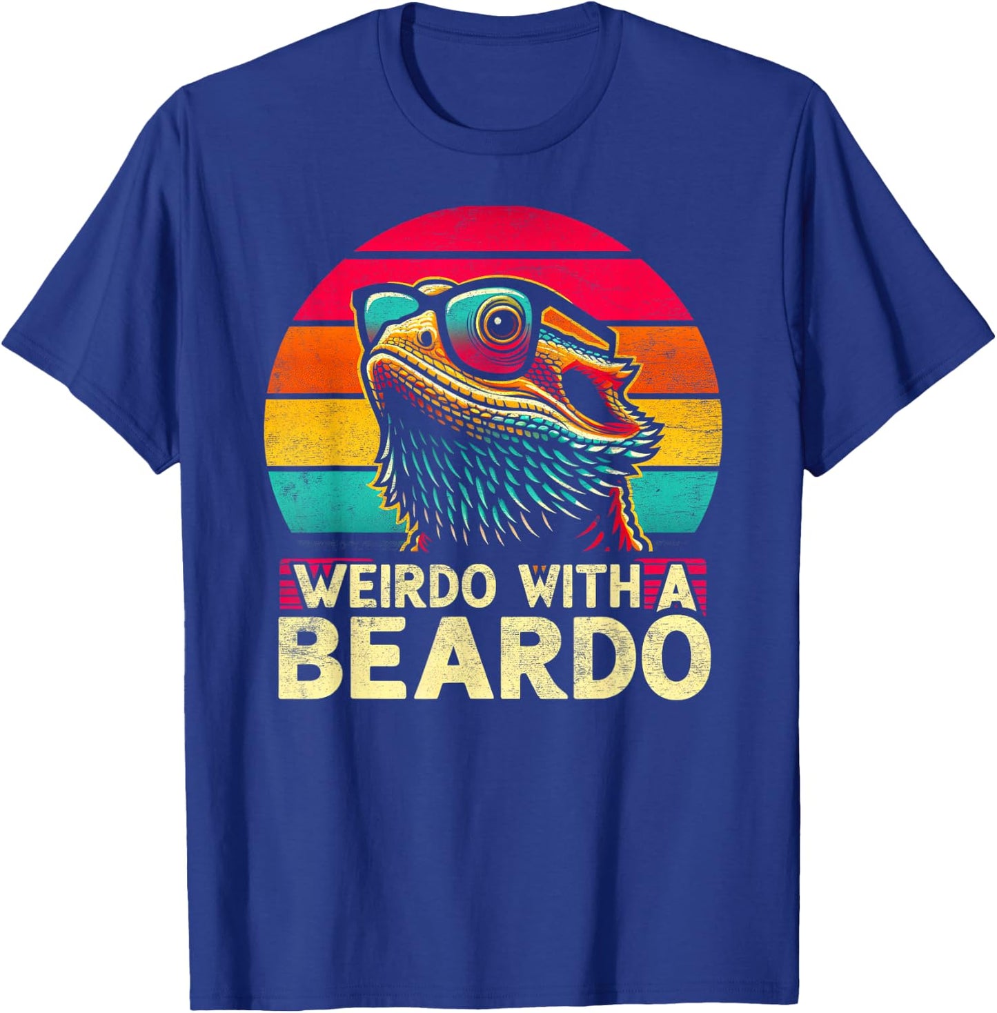 Bearded Dragon Funny Weirdo With The Beardo Retro Sunset T-Shirt - T-Shirt | Royal