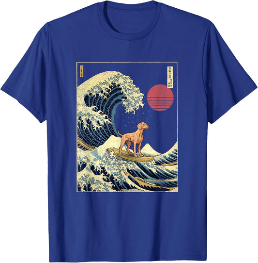 Vizsla Japanese Kanagawa Wave Funny Surf Dog T-Shirt - T-Shirt | Royal