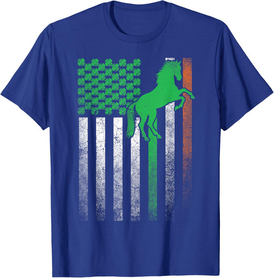 Horse Gift St. Patrick's Day Irish American Flag Ireland Women Kids Men T-Shirt - T-Shirt | Royal