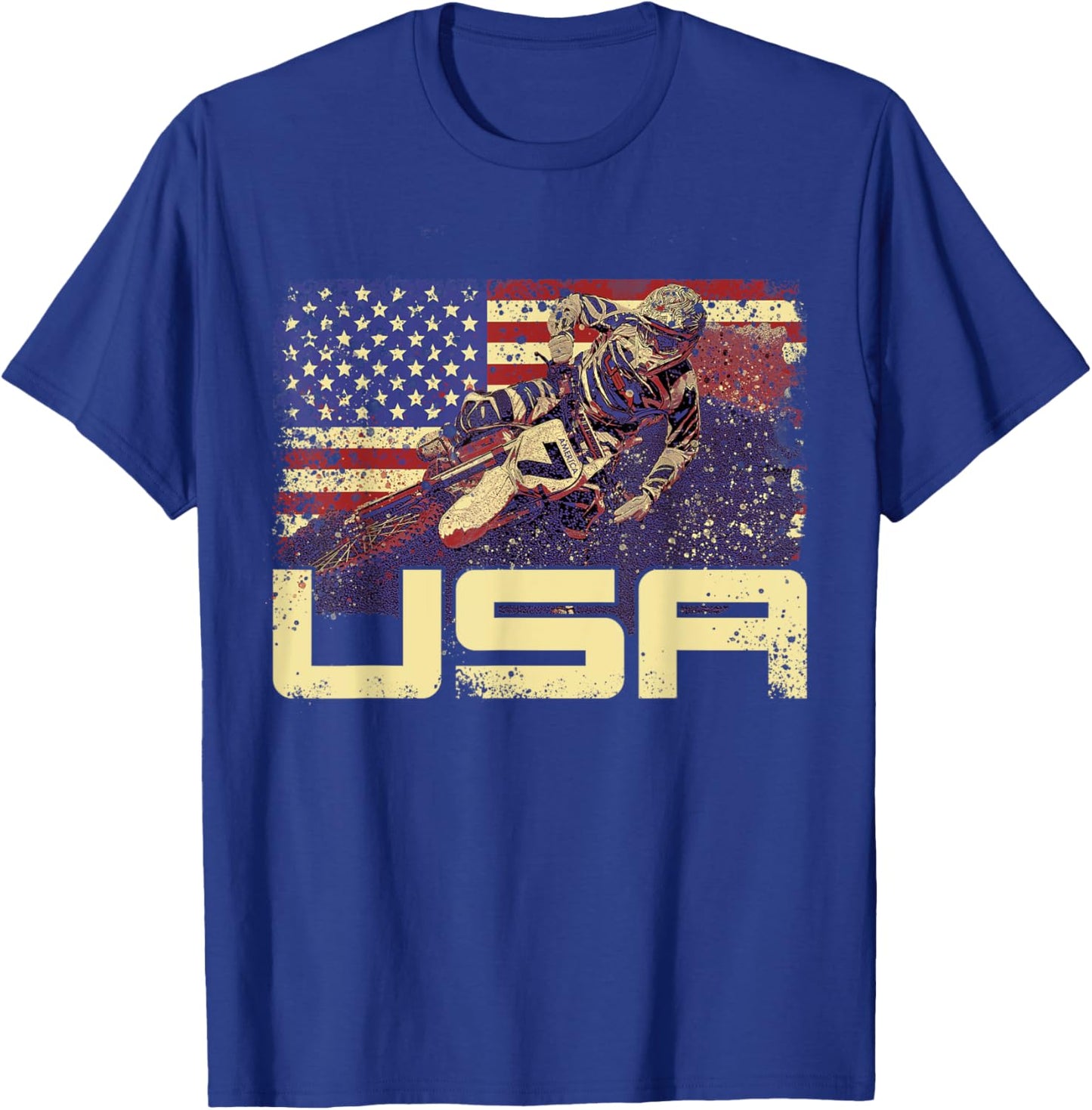 4th of July Dirt Bike Motocross Racing American Flag MX T-Shirt - T-Shirt | Royal