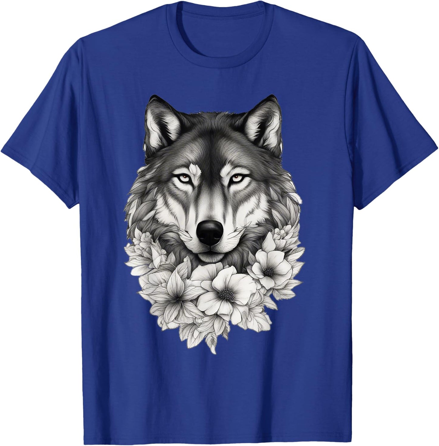Floral Wolf Lover Flowers Wolf Face For Wolves Lover T-Shirt - T-Shirt | Royal