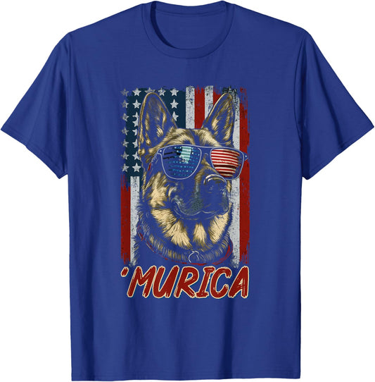 Murica Patriotic German Shepherd 4th of July Dog T-Shirt - T-Shirt | Royal