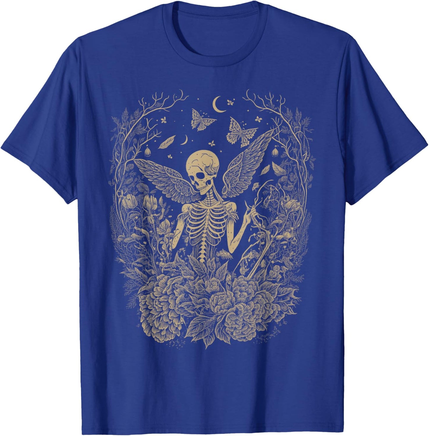 Cute Fairycore Floral Skeleton Aesthetic Girls Women Graphic T-Shirt - T-Shirt | Royal