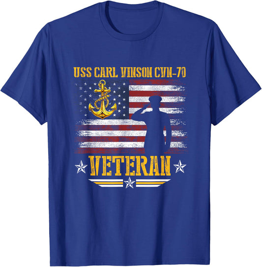 USS Carl Vinson CVN-70 Aircraft Carrier Veteran Flag Vintage T-Shirt - T-Shirt | Royal