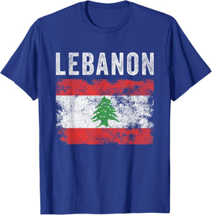 Lebanon Flag Distressed - Men Women Kids - Lebanese Flag T-Shirt - T-Shirt | Royal