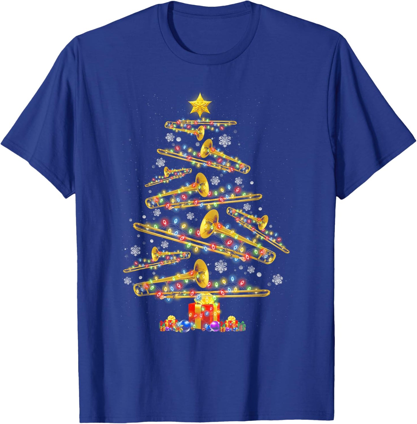 Christmas Trombone Player Xmas Tree Jazz Music Lover Santa T-Shirt - T-Shirt | Royal