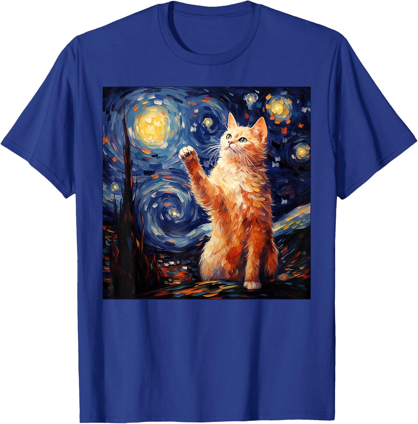Art Van Gogh Starry Night Cat Gifts for Cats Lover Mom Dad T-Shirt - T-Shirt | Royal