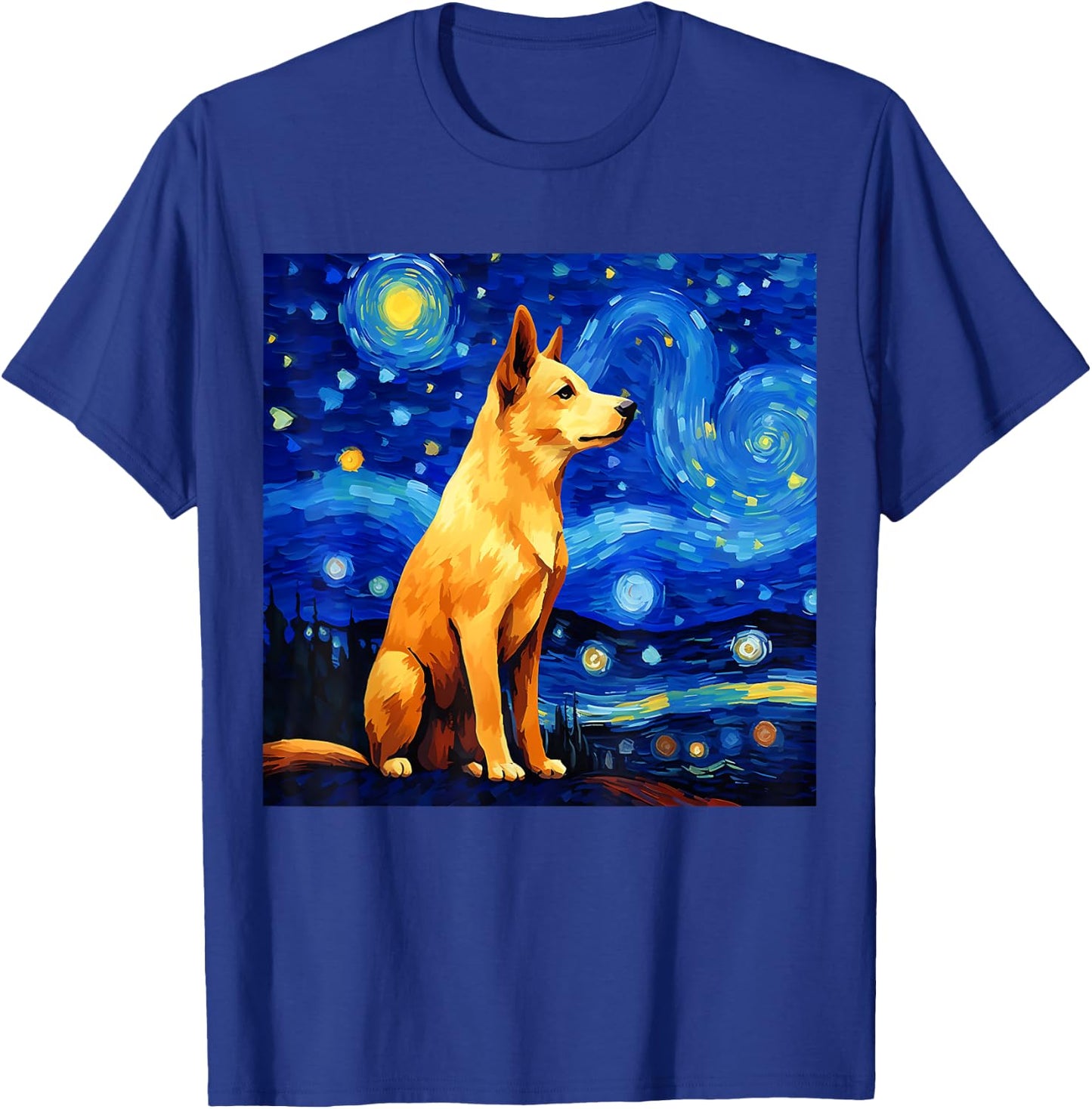 Surreal Starry Night Jindo Dog T-Shirt - T-Shirt | Royal
