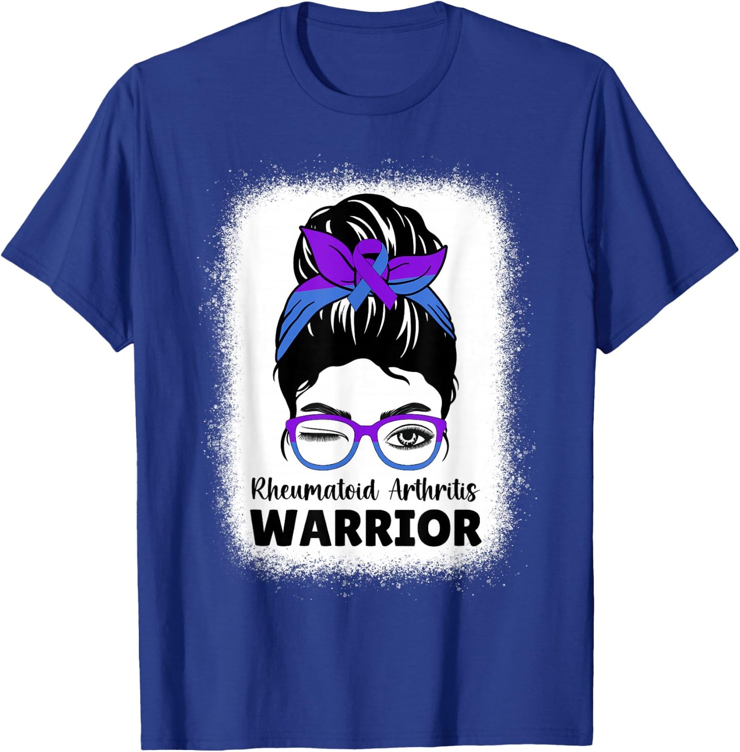 RA Rheumatoid Arthritis Awareness Warrior Women Messy Bun T-Shirt - T-Shirt | Royal