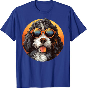 Cute Bernedoodle With Sunglasses Colorful Graphic Lover Dog Women Girls Kids T-Shirt - T-Shirt | Royal