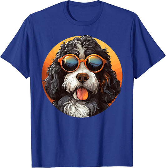 Cute Bernedoodle With Sunglasses Colorful Graphic Lover Dog Women Girls Kids T-Shirt - T-Shirt | Royal