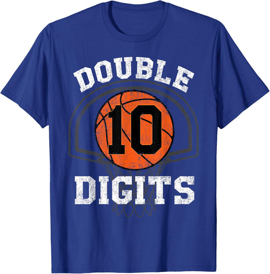 Double Digits 10th Birthday Decorations Boy Basketball Bday T-Shirt - T-Shirt | Royal