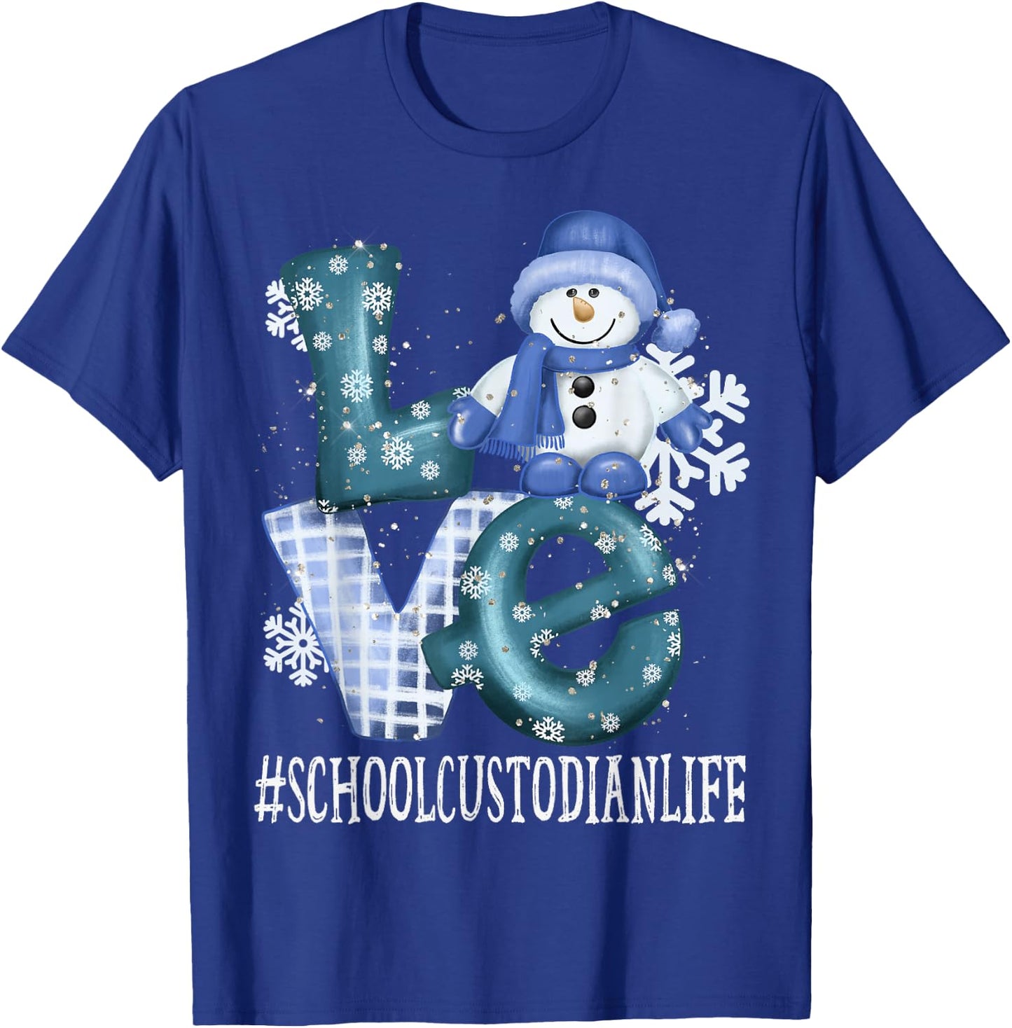 School Custodian Love Snowman Women Winter Season Christmas T-Shirt - T-Shirt | Royal