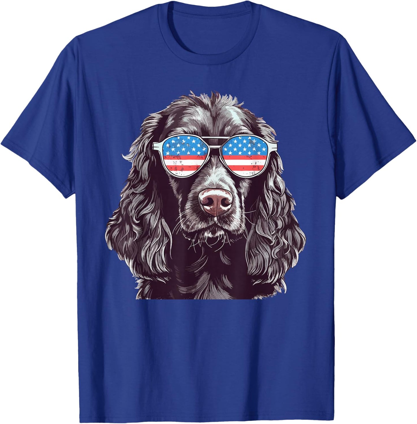 Boykin Spaniel USA American Flag Dog Sunglasses 4th of July T-Shirt - T-Shirt | Royal