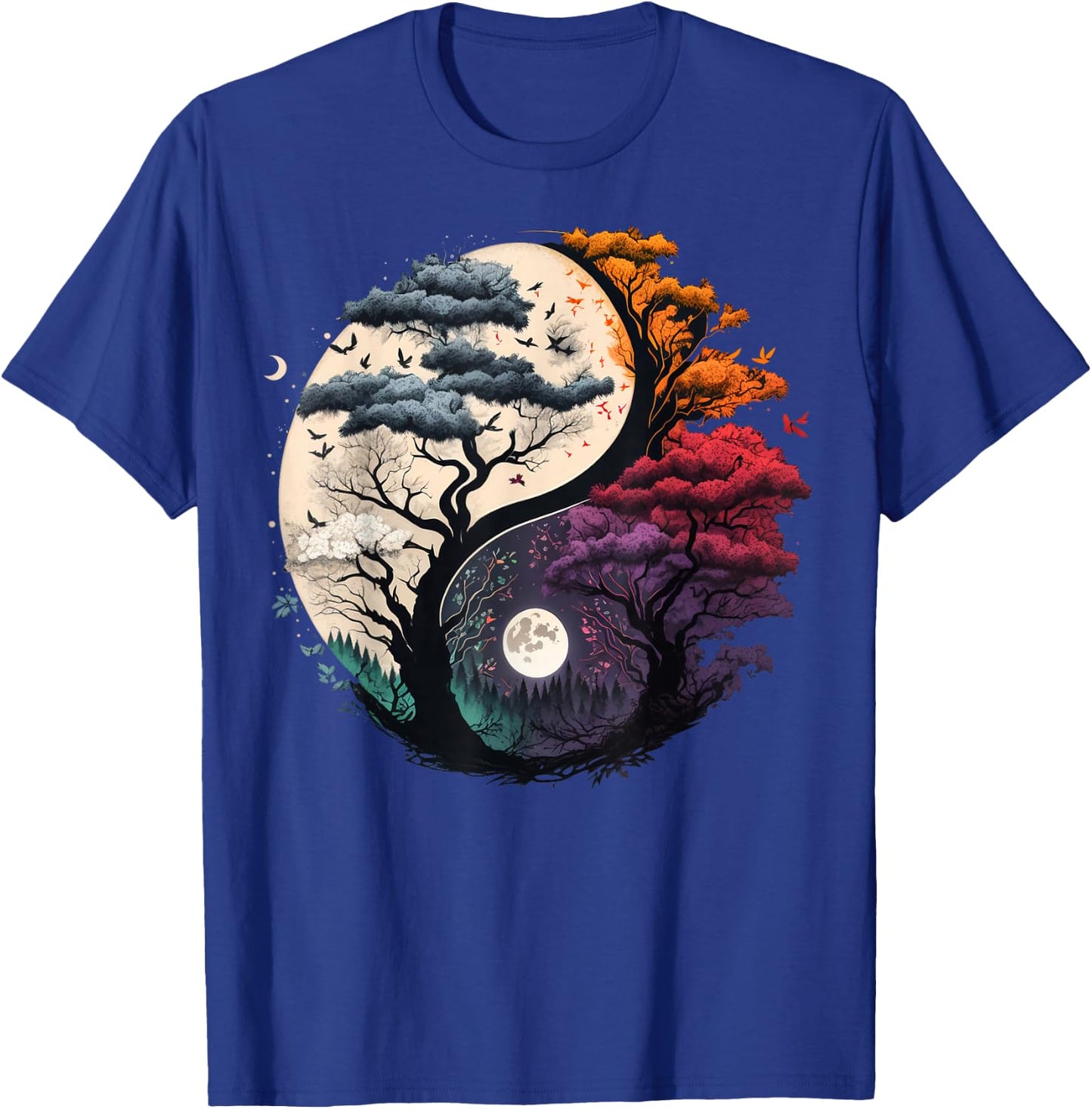 Harmony Feng Shui Taoist Yin Yang Balance symbol Adults Black Tree of Life Yin Yang Small (6/8) Short Sleeve T-Shirt - T-Shirt | Royal