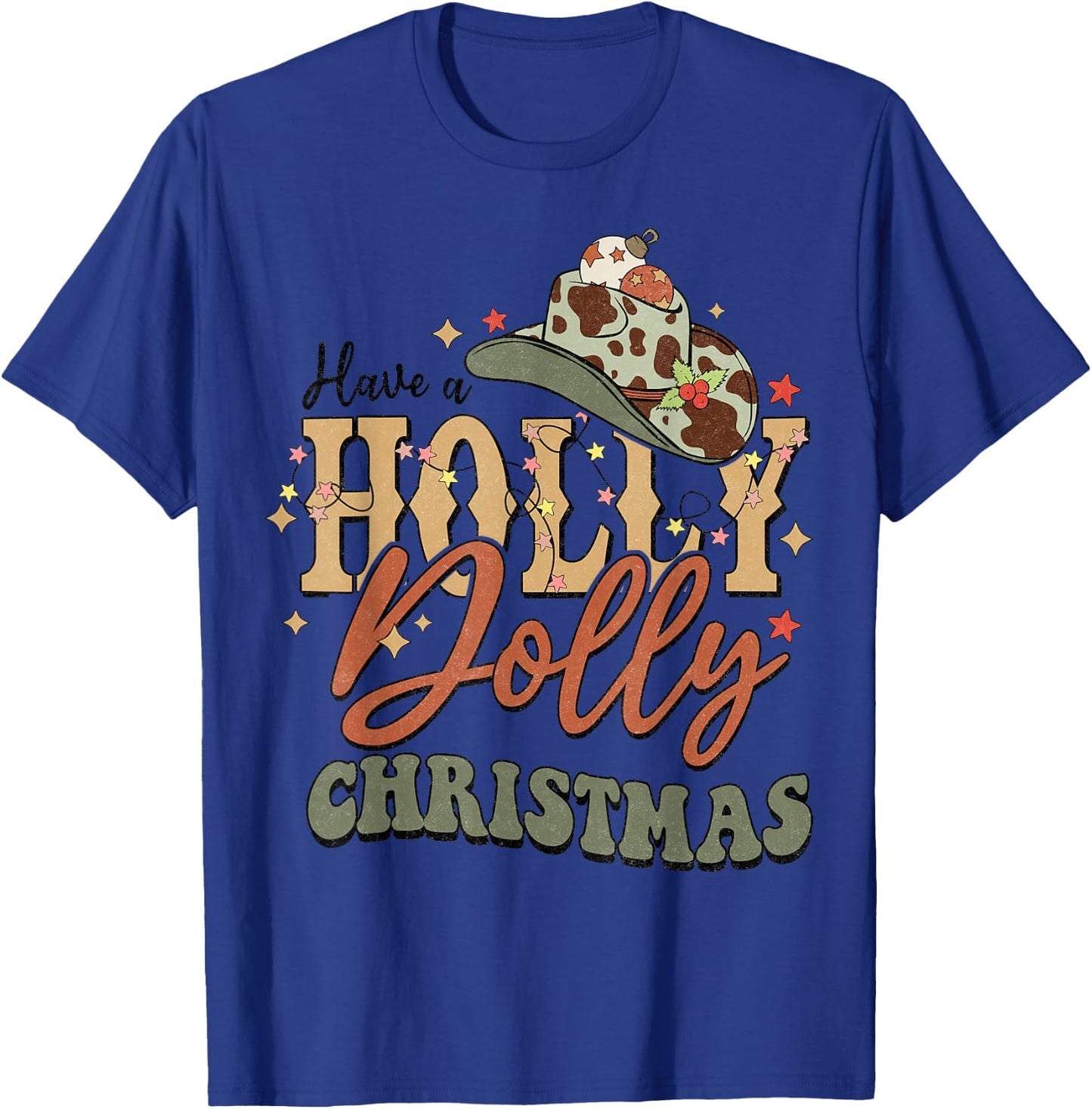 Vintage Western Christmas Howdy Xmas Cowboy Hat Retro Jolly T-Shirt - T-Shirt | Royal