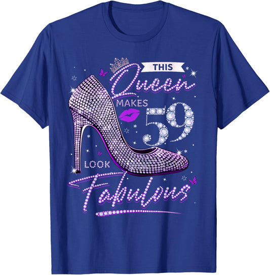 This Queen Makes 59 Looks Fabulous Shirt 59th Birthday Women T-Shirt - T-Shirt | Royal